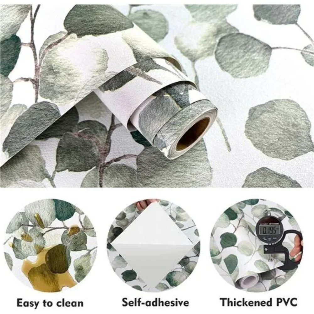 Peel and Stick Wallpaper Floral Contact Paper 17.7'' x 196.8inch Eucalyptus Leaf